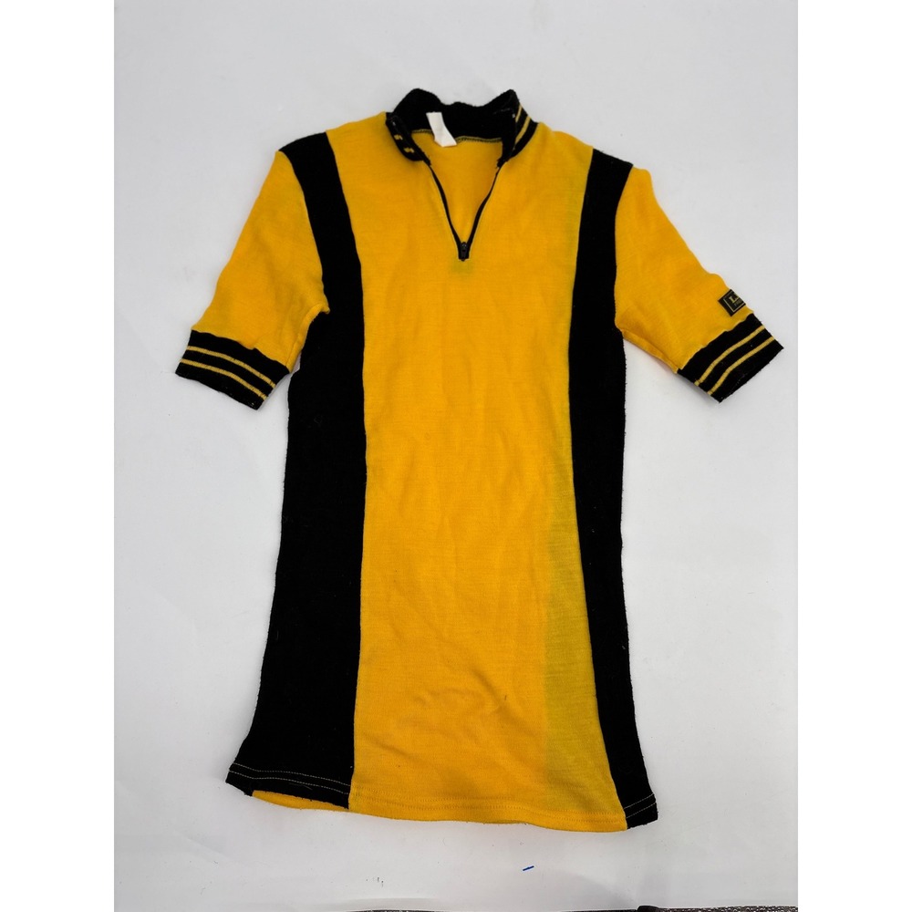 Vintage LL Bean Cycling Jersey Yellow Black Color Block Quarter Zip Med T72